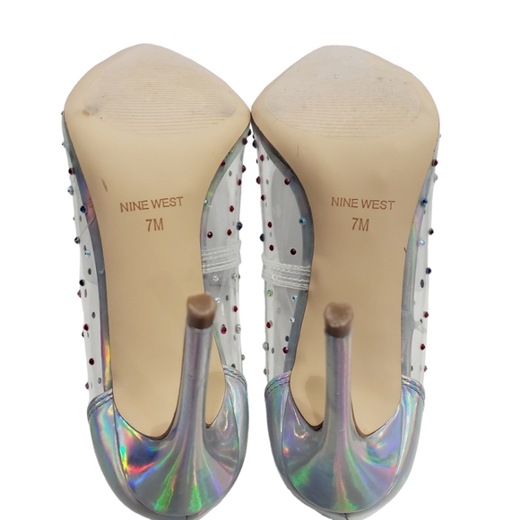 Nine West Women's Transparent Rhinestone Pump Heels Shoes - Picture 2 of 14